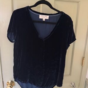 cloth & stone Navy Velvet V-Neck Short Sleeve Top